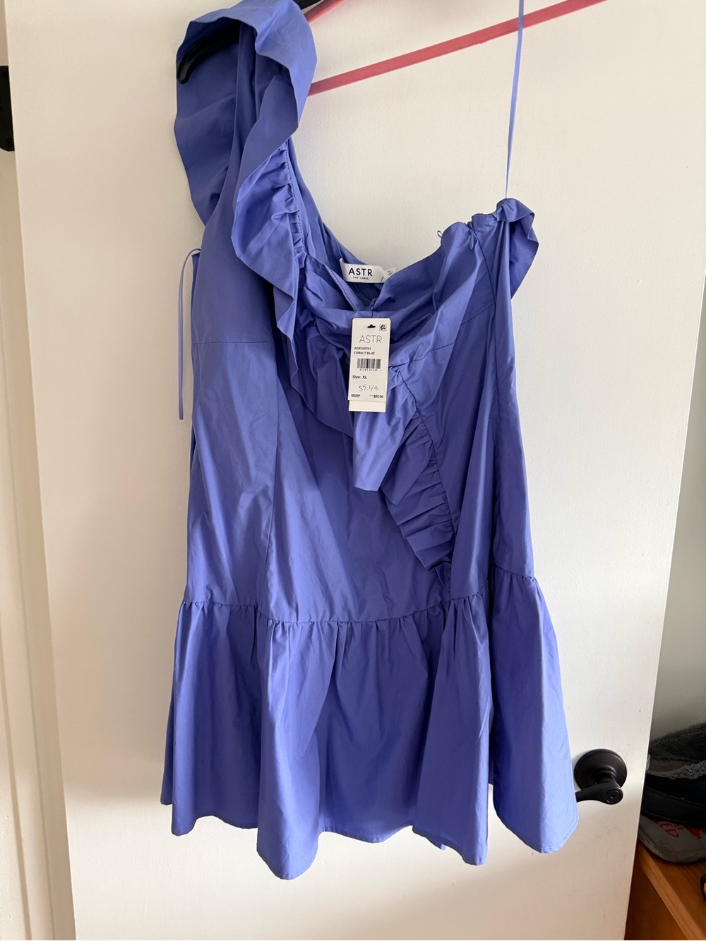 Astr One-Shoulder Ruffle Mini Dress in Periwinkle Blue